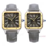 Swiss Superclone Cartier Santos Dumont Couple Watches Grey Dial Half Gold Case